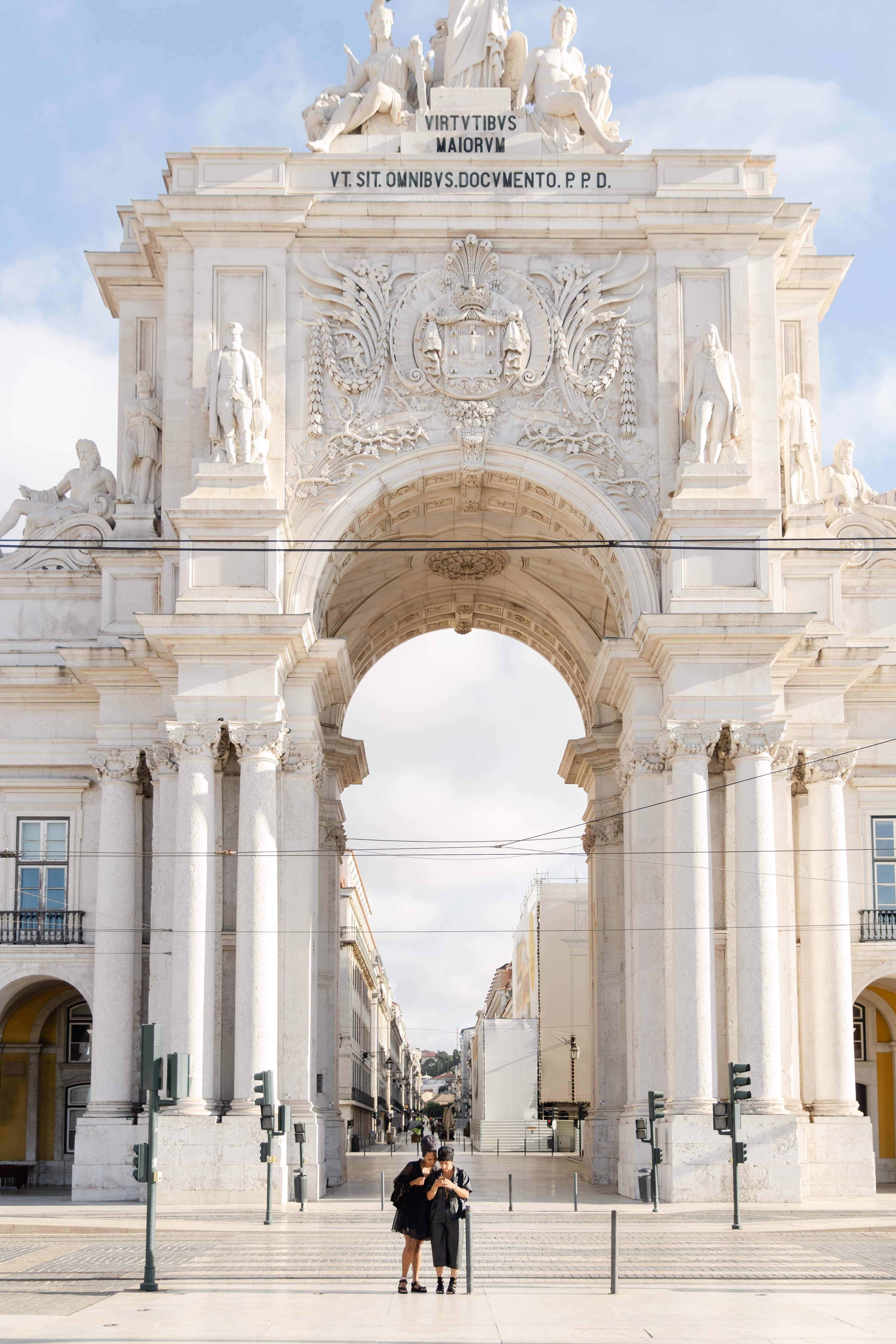Walking under the Rua Augusta Arch, Lisbon