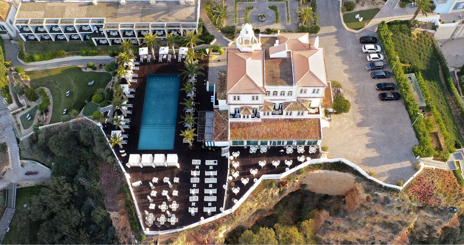 The Bela Vista palace and its pool on the cliff above Praia da Rocha, seen from above The Bela Vista palace and its pool on the cliff above Praia da Rocha, seen from above