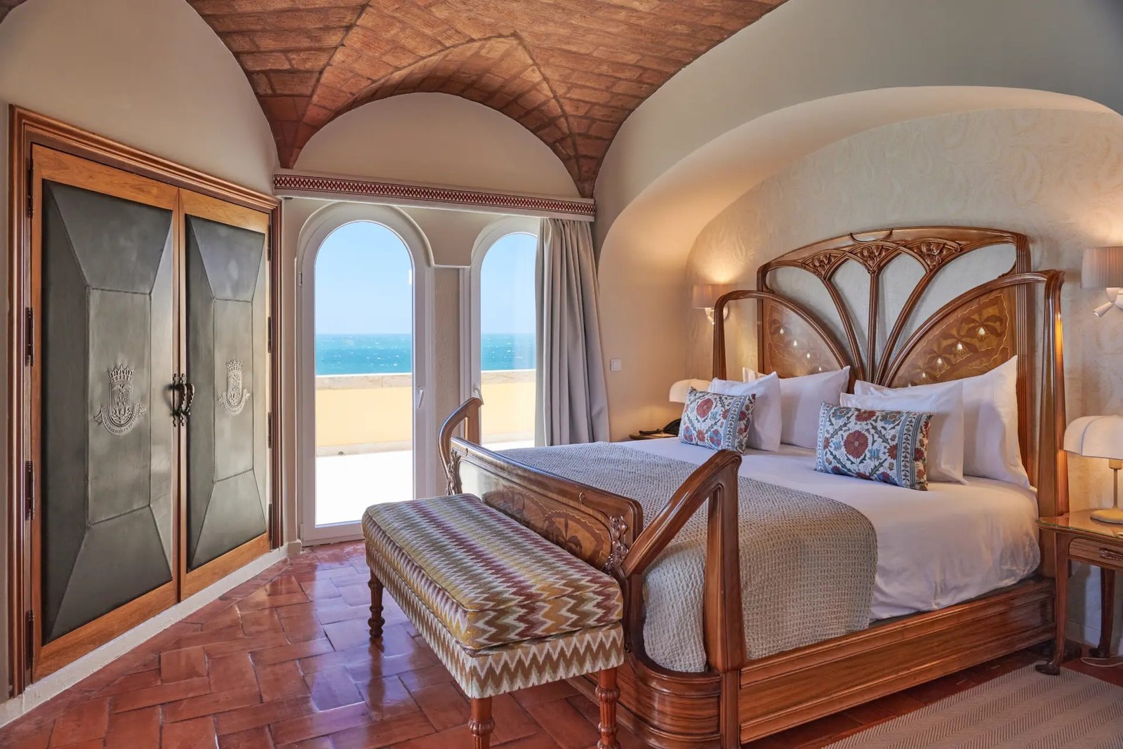 Room with a vaulted ceiling and arched doors open onto Guincho beach, Fortaleza do Guincho, Cascais Room with a vaulted ceiling and arched doors open onto Guincho beach, Fortaleza do Guincho, Cascais
