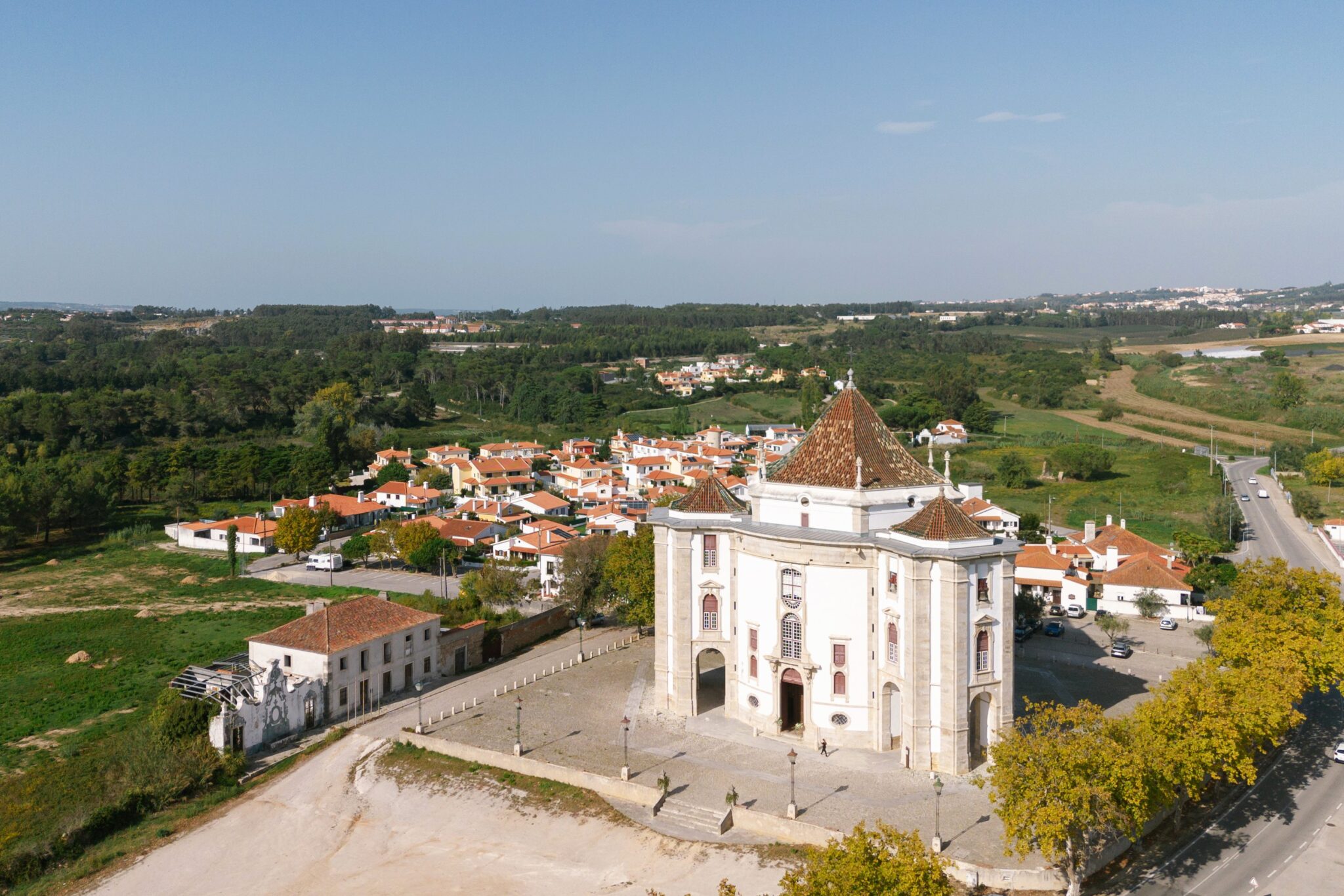 Aerial view of Sanctuary of the Lord of the Stone church in Óbidos Portugal