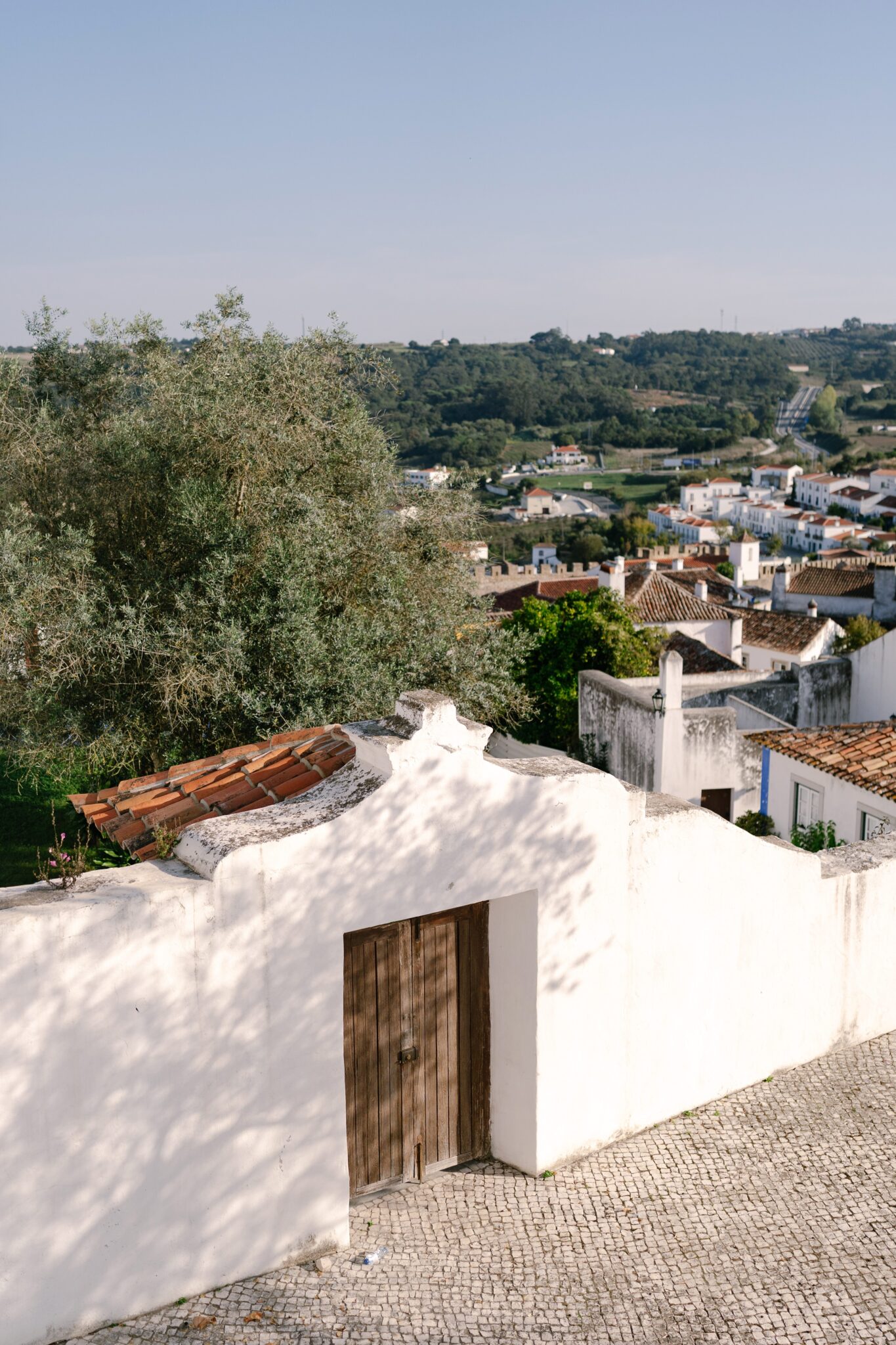 Scenic view of Óbidos village rooftops and countryside in Portugal